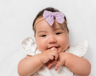 Purple Gingham Bow. Purple Baby Bow. Lavender Baby Bow. Gingham Bow. Purple Bow Headband. Purple Infant Bow Headband. Bow Headband Newborn.