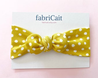 Yellow and White Polka Dot Headband