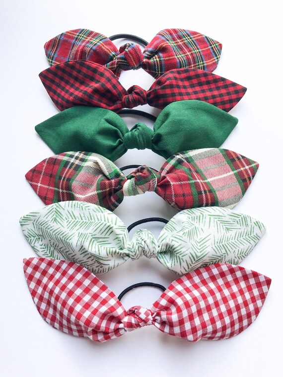 Plaid Bow Hair Tie: Handmade Cotton Blend, Holiday Style