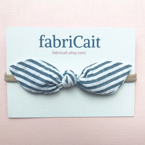 Navy Seersucker Baby Bow: Striped Nautical Headband