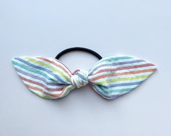 Rainbow Hair Scarf. Rainbow Seersucker Hair Scarf. Stripe Hair Scarf For Girls. Rainbow Hair Bow. Rainbow Hair Tie. Girls Party Favor Idea.