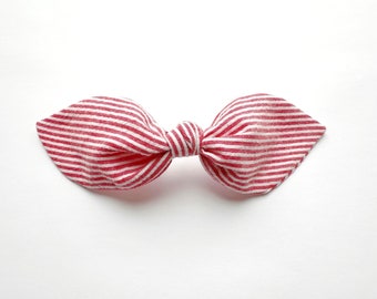 Red Seersucker Hair Bow Ponytail Bow Metal Free Hair Accessories Hair Clip Oxford Stripe Hair Bow Girls Red Stripe Bow Gift Idea for Mom