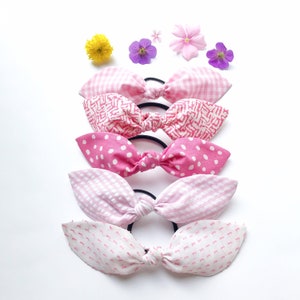 Pink Hair Bow Scarf: Handmade Cotton Blend Hair Tie