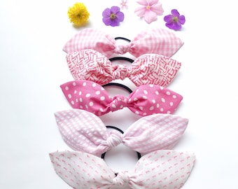 Pink Hair Bow Scarf: Handmade Cotton Blend Hair Tie