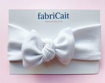 White Baby Bow Headband: Adjustable Top Knot