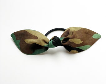 Camouflage Hair Bow. Military Hair Bow. Camo Print Bow. Camouflage Bow. Camo Hair Scarf. Camouflage Ponytail Scarf. Ponytail Bow.