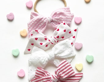 Valentine’s Hair Bow. Seersucker Hair Bow. Pink and White Stripe Bow. Red and White Stripe Hair Bow. Hair Pink Bow for Girls.