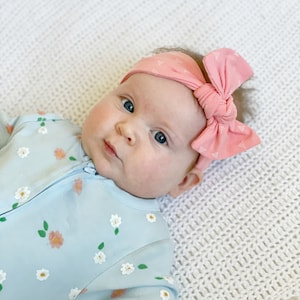 Peach Baby Bow Headband: Coral Jersey Knit Hair Accessory