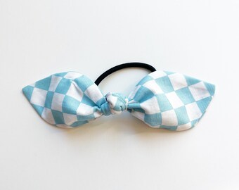 Blue Checker Hair Bow. Checkered Hair Bow. Checker Hair Scarf. Checkered Bow. Blue Check Bow. Ponytail Bow. Blue and White Checkered Bow.