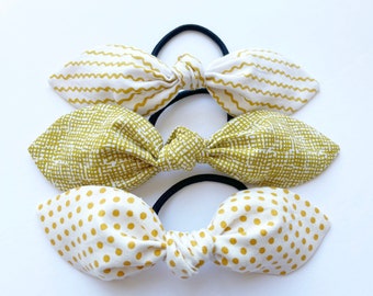 Mustard Hair Scarf. Yellow Hair Scarf. Yellow Polka Dot Hair Scarf. Plaid Hair Scarf. Hair Bow Scrunchie for Women.