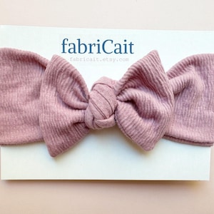 Dusty Purple Baby Bow Headband: Adjustable Jersey Knit