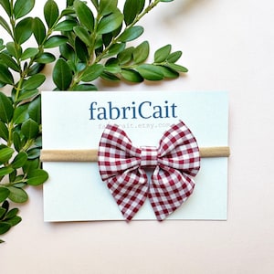 Maroon Gingham Baby Bow: Sailor Bow Headband or Clip