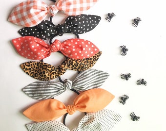 Halloween Hair Scarf, Orange Polka Dot Bow on Elastic or Clip