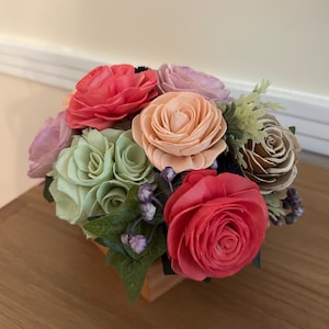 Pink and Lavender Ranunculus and Mint Hydrangea Sola Wood Flower Centerpiece