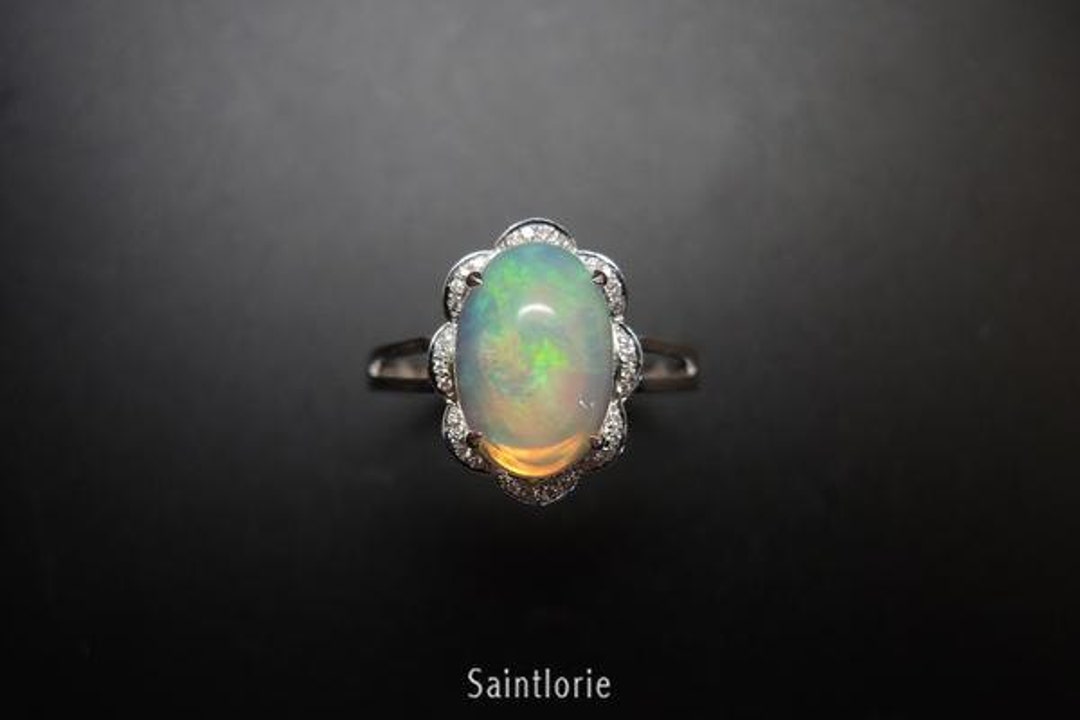 3.9 Carat Opal Engagement Ring Opal Ring White Gold Engagement - Etsy