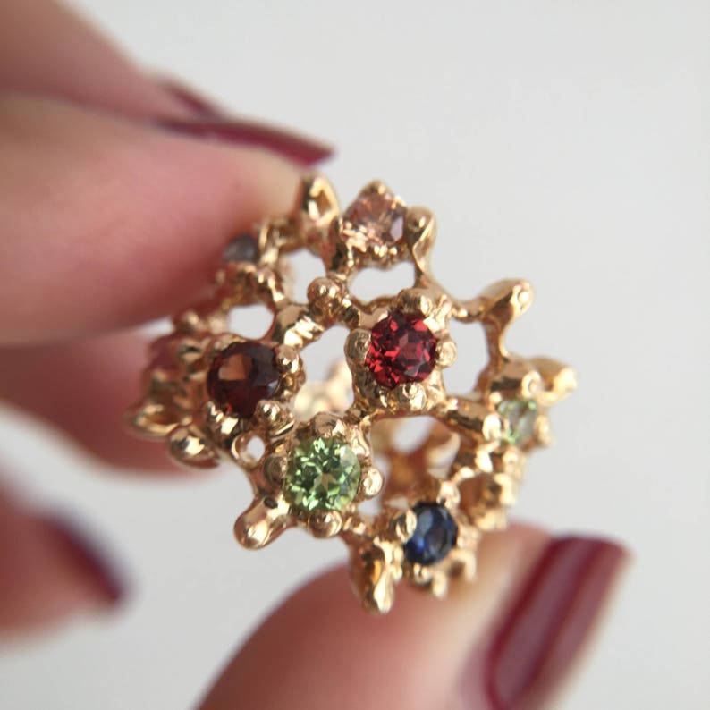 Volcano Ring With Multicolor-gemstones Yellow Gold Ring Color - Etsy