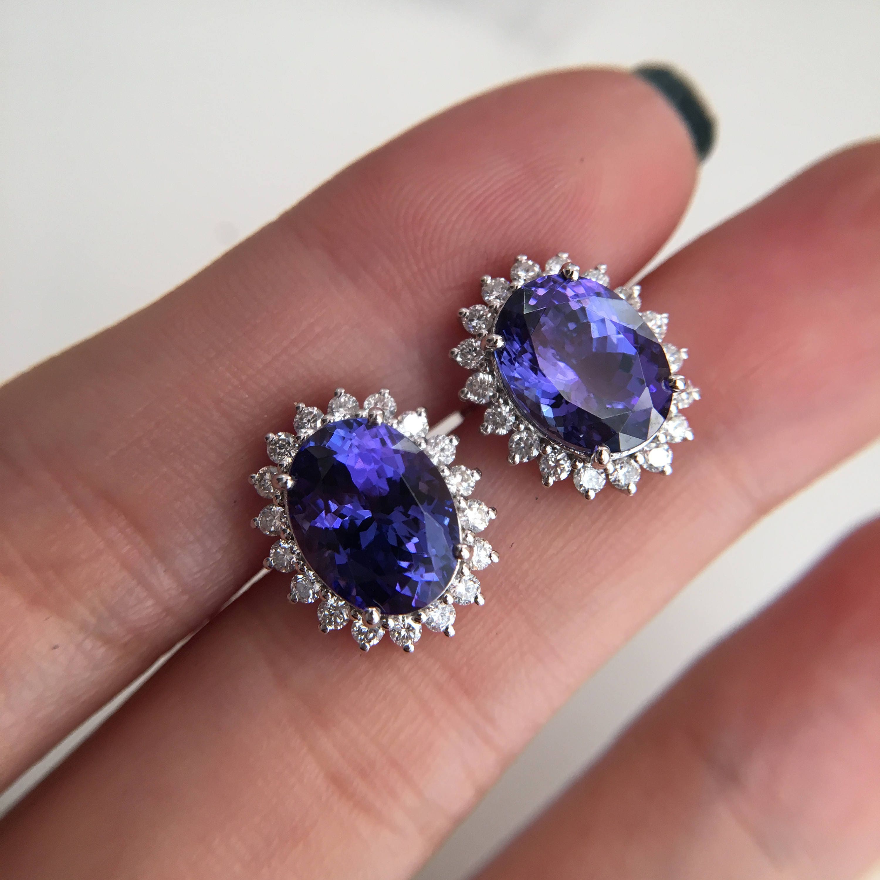 4.3 Carat Tanzanite Earrings Blue Stone Earrings Oval Etsy