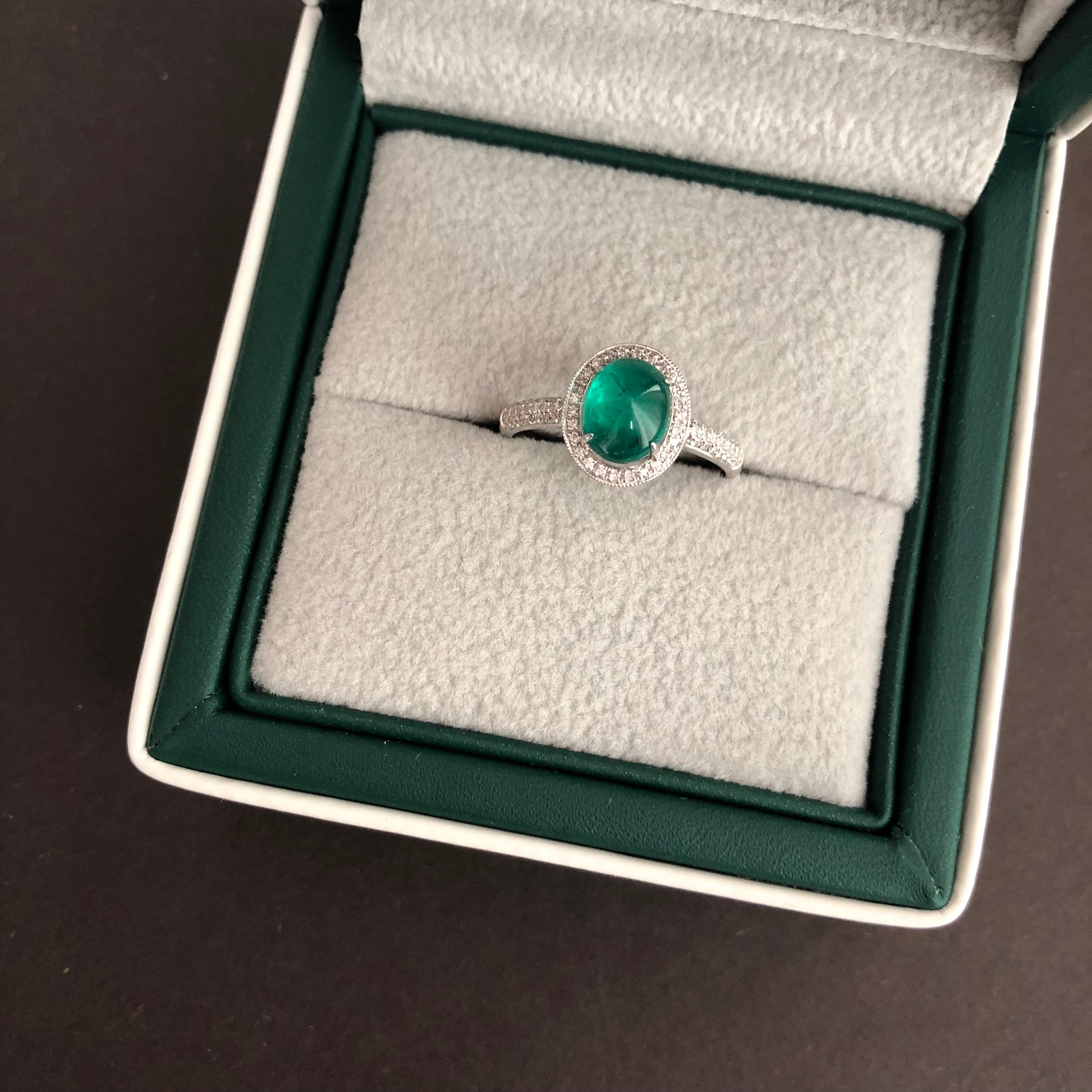 1.3 Carat Emerald Engagement Ring Cabochon Emerald Ring White | Etsy