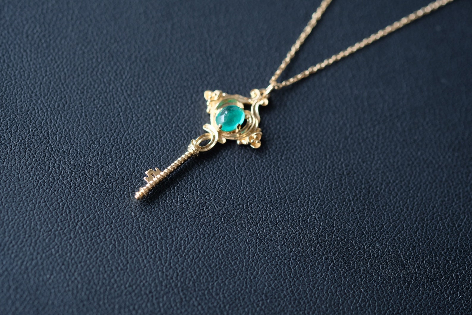 0.4 Carat Emerald Key Necklace Emerald Charm Key Charm Yellow Etsy