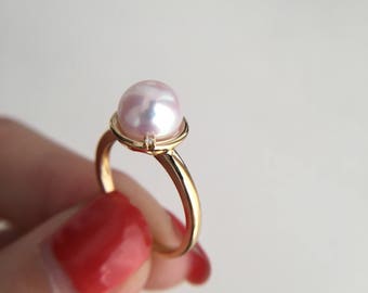 7.5-8mm Akoya Pearl Engagement Ring 