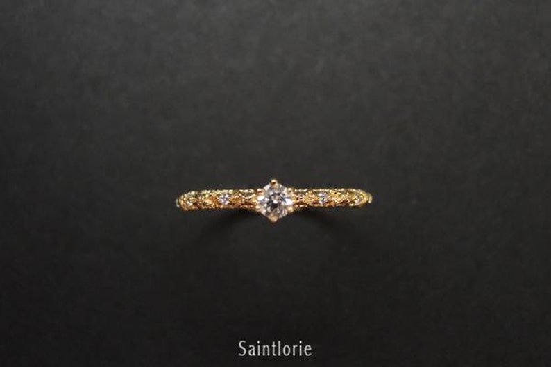 0.1 Carat Diamond Engagement Ring Diamond Promise Ring Yellow Gold Ring Filigree Ring