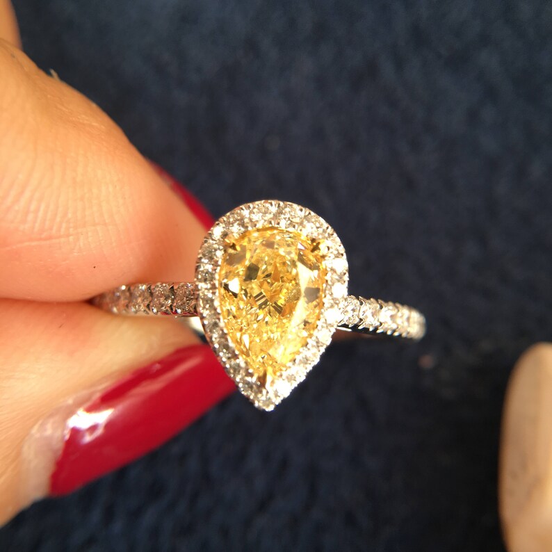 1 Carat Yellow Diamond Engagement Ring Yellow Diamond Ring Etsy