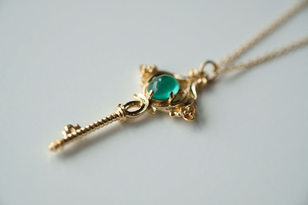 0.4 Carat Emerald Key Necklace Emerald Charm Key Charm Yellow Etsy