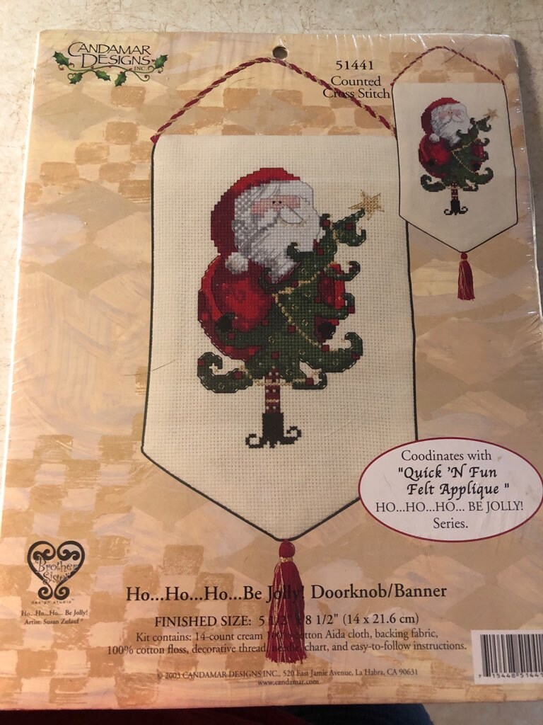 Candamar Designs Ho Ho Ho Be Jolly Cross Stitch Doorknob