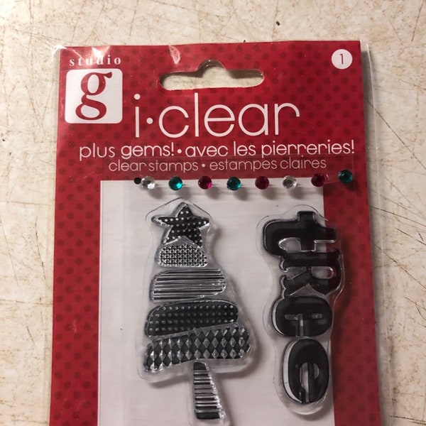 Studio G I Clear Christmas Tree clear stamp plus gems