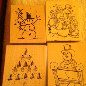 Northwoods, Heather, Stampourri, Rubber Cottage Snowman Wood Block Rubber Stamps