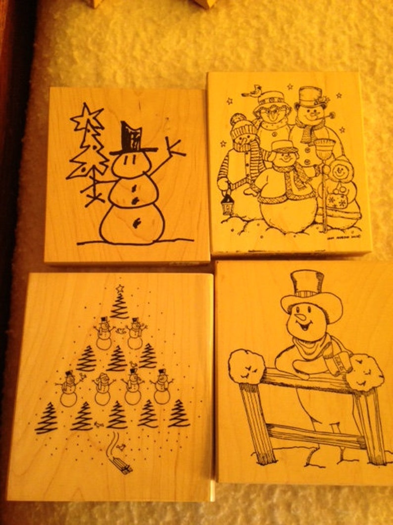 Heather Stampourri Rubber Cottage Snowman Wood Block Rubber Stamps Northwoods