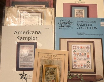 Cross Stitch Sampler Charts-Sampler Collection, Stitcher's Sampler, Americana Sampler, Schoolgirl Sampler, Christmas Sampler, Bless Us All