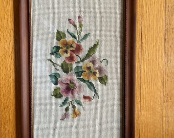 Vintage Floral Needlepoint Wall Art in Gold Frame | Mid Century ...
