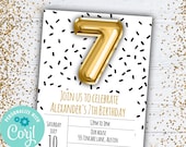 7th Birthday invitation, black and white invite, simple gender neutral invitation, sprinkles invite Il_170x135
