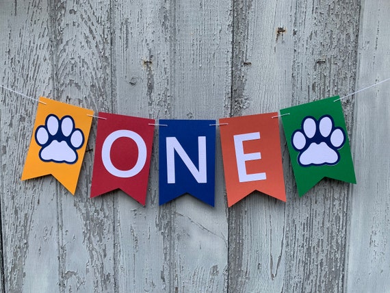 Paw print Birthday banner. Pawty banner. Puppies first birthday. Dog ...