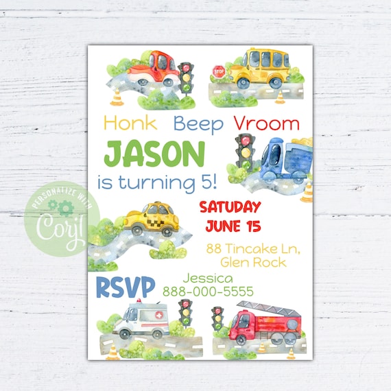 Transportation birthday invitation, cars and trucks birthday invite, editable printable truck invitation, 4x6 and 5x7 Il_570xn