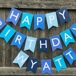 Faixa de Feliz Aniversário. Faixa de Feliz Aniversário personalizada. Faixa de Aniversário de Menino. Faixa de aniversário azul.