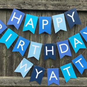 Happy Birthday banner. Happy Birthday banner personalized. Boy Birthday banner. Blue birthday banner.