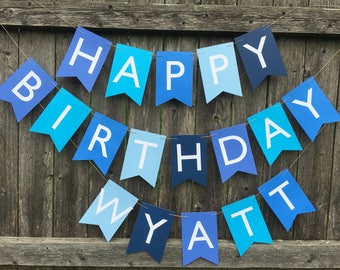 Blue Happy Birthday Banner, Personalized Party Decor