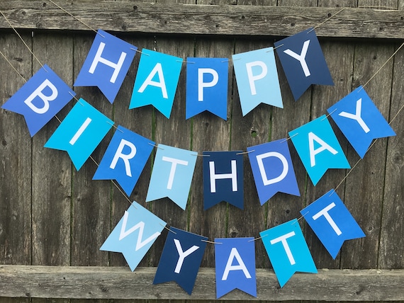 Happy Birthday banner. Happy Birthday banner personalized. Boy Birthday banner. Blue birthday banner. Il_570xn