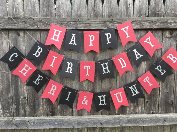 Happy Birthday Banner Black And Red Birthday Banner Silver Glitter
