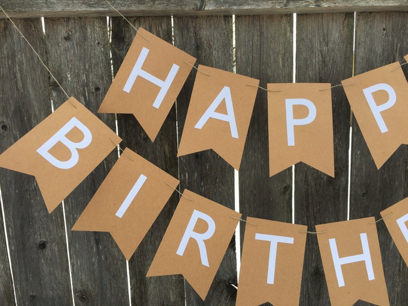 Kraft birthday banner Happy birthday banner. Simple happy birthday banner Rustic birthday banner