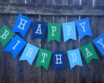 blue and green birthday banner , personalized birthday banner