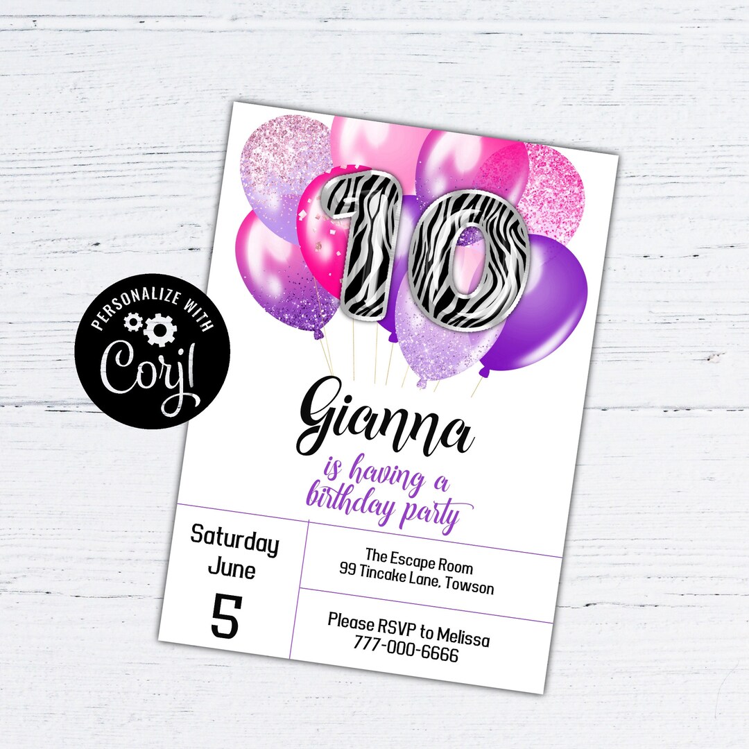 10th-birthday-invitation-girl-10th-birthday-invite-for-etsy