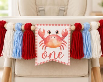 Crab First Birthday High Chair Banner, Nautical 1st Birthday, Under The Sea Cake Smash