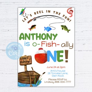 Fishing 1st Birthday Invitation, Fishing Birthday Template, Boy ...