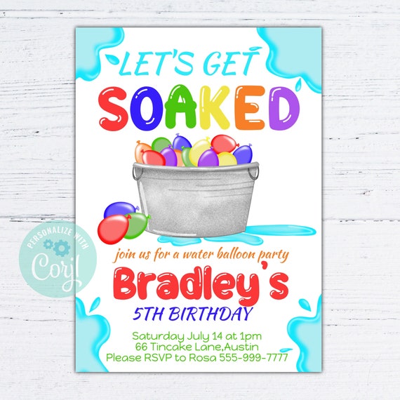 Water Balloon Birthday Invitation Water Fight Birthday Etsy