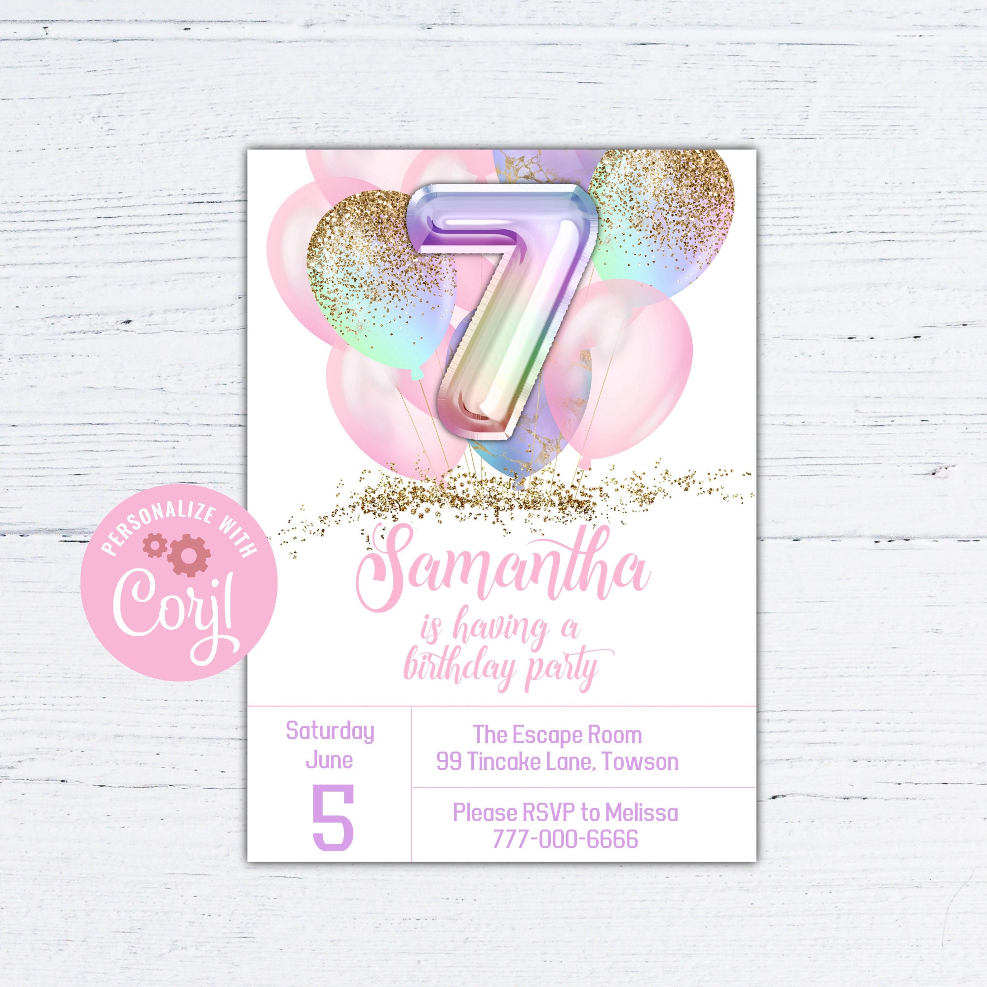 Initial 7th Birthday Girl Gift, 7th Birthday Necklace Gift, 7th