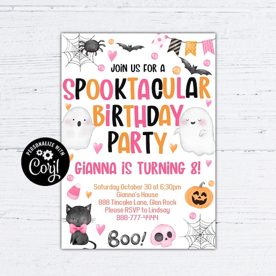 Editable Halloween Birthday Invitation Pink Spooktacular Etsy