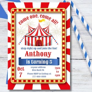 Carnival Circus Invitation, Carnival Birthday Party Invitation, Circus Party Invite, Carnival Invitation, Editable in Canva